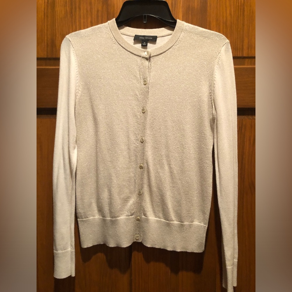 Ann Taylor Size M Glitter Beige Sweater Cardigan